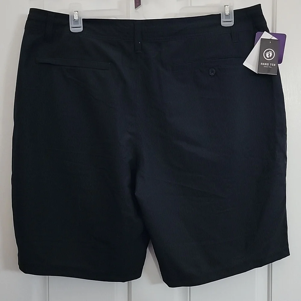 Hang Ten Cruze Black Pin Stripe Flat Front Casual Dress Shorts with Pockets